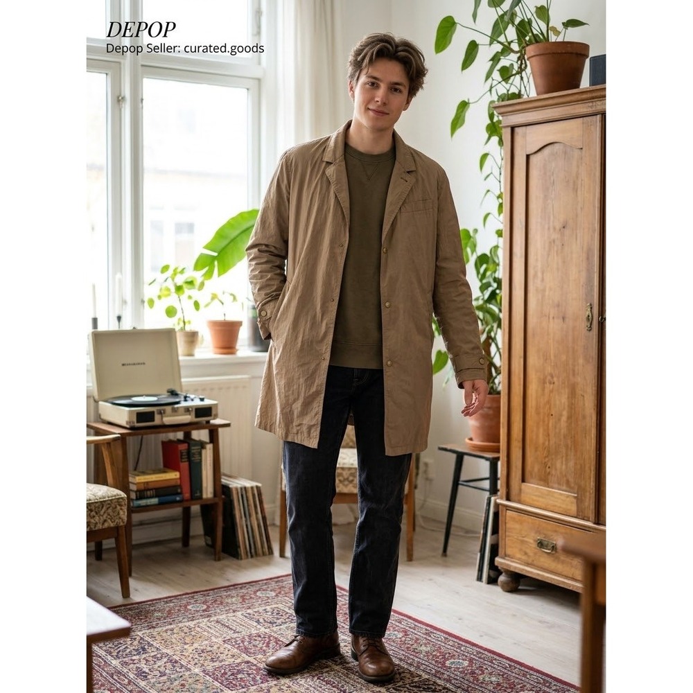 Massimo Dutti Mens Tan Technical Car Coat Jacket Khaki Large RN119227